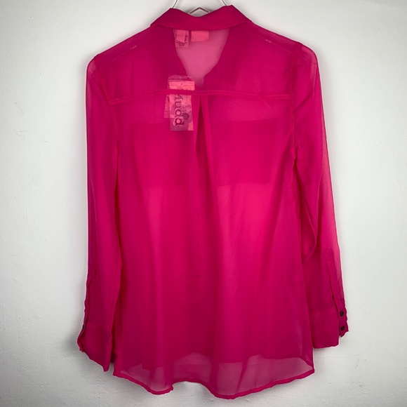 MUDD — Hot Pink V-Neck Collar Button Up Blouse S - Picture 6 of 8
